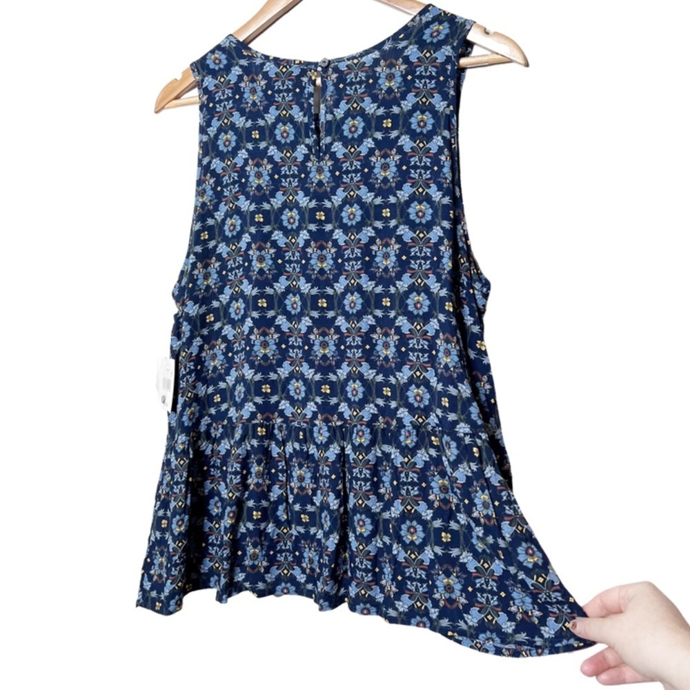 NWT Falls Creek Womens Sleeveless Floral Print Tiered Tank‎ Top Blue Yellow - Picture 6 of 16
